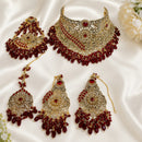 Luxury Red & Gold Bridal Jewellery Set | Necklace, Earrings & Maang Tikka