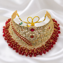 Luxury Red & Gold Bridal Jewellery Set | Necklace, Earrings & Maang Tikka
