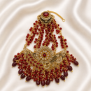 Luxury Red & Gold Bridal Jewellery Set | Necklace, Earrings & Maang Tikka