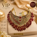 Luxury Red & Gold Bridal Jewellery Set | Necklace, Earrings & Maang Tikka